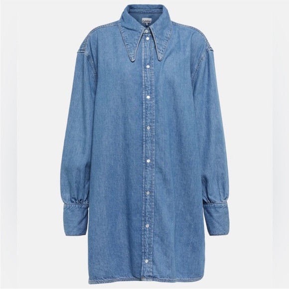 💋SOLD💋✨🌈Ganni Mini Shirt Dress Cutout-back Organic Cotton-blend Denim XXS/XS - Picture 11 of 13